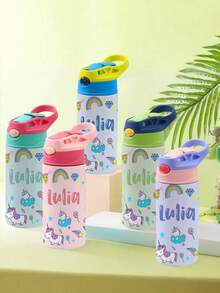 1个定制名字不锈钢水瓶，带硅胶吸管，容量12盎司（350毫升），个性化名字保温杯，个性化不锈钢水瓶，定制名字保温防漏盖，5种颜色可选，不锈钢杯，不锈钢瓶，防漏盖，开学第一天，返校礼物，送给朋友、女儿、儿子的水瓶 - 自訂名稱 - 查看 1