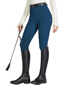 Willit Women's Horse Riding Pants Knee-Patch Equestrian Breeches Horseback Schooling Tights Zipper Pockets - Peacock Blue - 查看 2