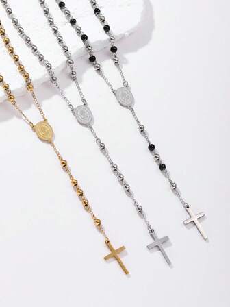 1 st 6 mm Jungfru Maria kors rosenkrans Y-halsband, populärt korshänge i europeisk och amerikansk stil, lämpligt för par vardagsbruk