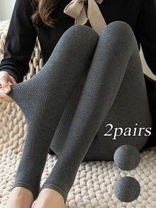 1件装女士竖条纹保暖高腰连裤袜，加厚保暖，适合秋冬季节穿着，舒适保暖 - 彩色 - 查看 14
