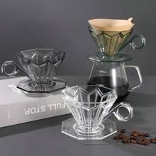 1 pieza Taza de filtro de café hecha a mano, octagonal de diamante, mango anti-escaldadura, material PCTG reforzado, alta transparencia, embudo de taza de filtro de café, ranura de desviación cónica triangular, olla de compartir ajustada, durable, resistente a caídas y fácil de limpiar, utensilios de café profesionales simples y de alta calidad