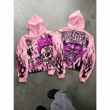 Men's Spring/Fall Y2K Niche Graffiti Abstract Print Couple's Oversized Casual Versatile Hoodie - Pink - View 7