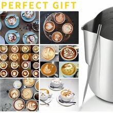 ¡Recomendado350ml/12oz Jarra de Espumar Leche de acero inoxidable, Jarra para Espumar Leche, Taza de jarra de vapor exprés, 16 moldes y coctelera de polvo de acero, Latte Art Pen/Barista Pen (Negro)¡Top de Temporada - 1 - Ver 3