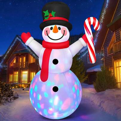 2.43M Muñde Nieve Inflable para Navidad, decoración para Exteriores con bastón de Caramelo, Luces LED de Colores giratorias incorporadas, muñde Nieve Inflable para decoración de Patio