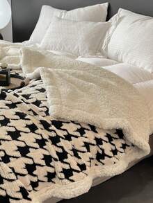 1 pieza Manta de lana de cordero mezclada, cálida y transpirable, amigable con la piel, aislamiento de doble capa, acogedora y cómoda