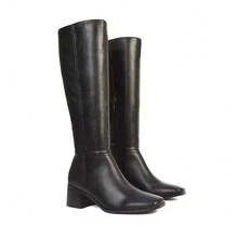 XY LONDON Ruby Square Toe Zip Up Knee High Calf Boots With Low Heel - Black - View 3