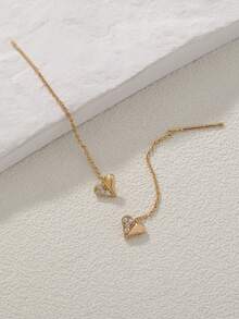 Nooxian 1 对时尚优雅精致微镶嵌锆石心形流苏吊坠耳环女士 - 金黃色 - 查看 5