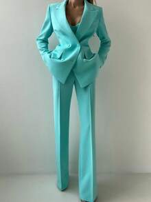 Autumn Temperament Fashion Commuter Suit Suit Bra Pants Jacket Three-Piece Set - 綠色 - 查看 5