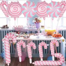 Set de 12 globos con forma de piruleta rosa, incluye globos de papel de aluminio con cinta rizada, adecuado para decoración de cumpleaños, bodas, fiestas, fondos de habitación, decoración navideña, decoración de ventanas navideñas, decoración de arcos de árbol de Navidad