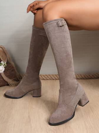 新款秋季女士过膝长靴，黑色保暖内衬高筒靴，弹力紧身靴，厚底显瘦长靴