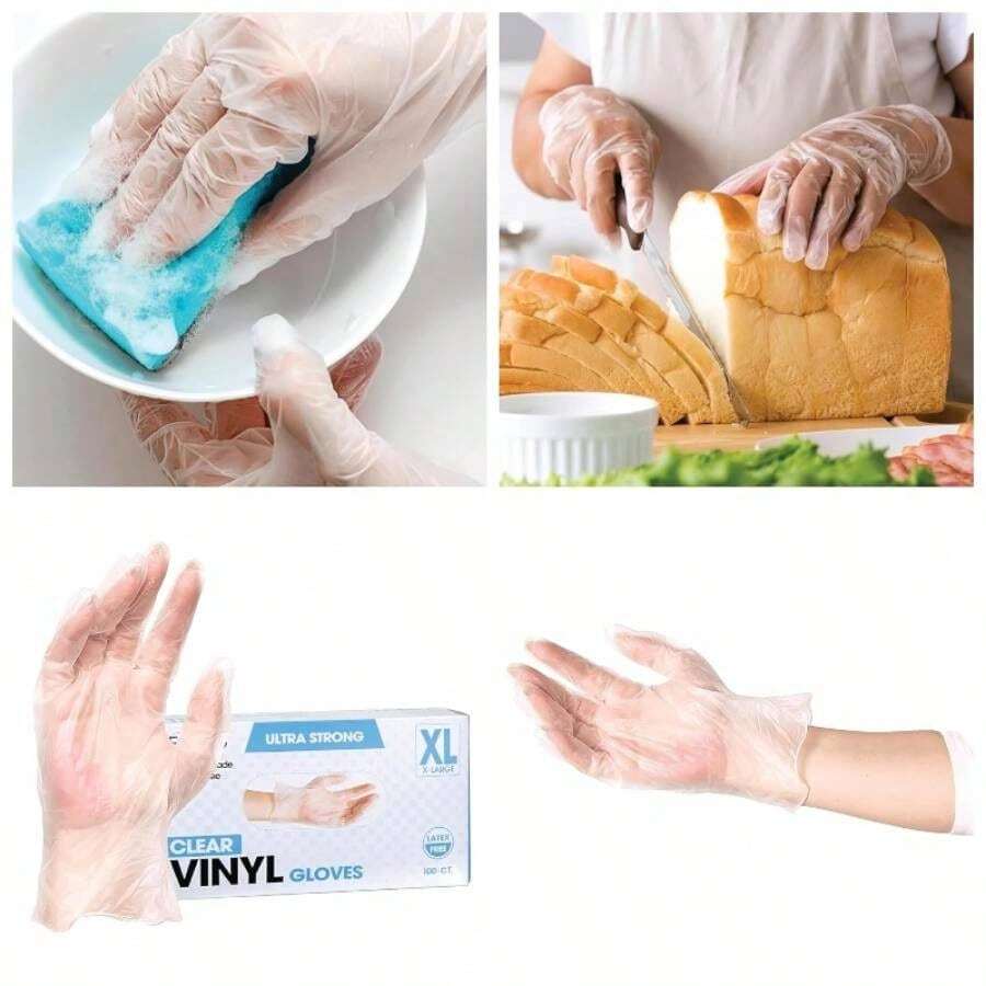 Guantes de vinilo desechables, transparentes, de grado industrial, sin polvo, sin ltex, no estriles, aptos para alimentos, 2.75 mil. Palma, 3.9 Mil. Dedos, mediano, unidades - Extra grande (paquete de 100) + Claro - Ver 1