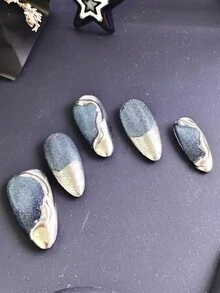 10 sztuk damskich paznokci z cyrkoniami, nakładane paznokcie, zielone paznokcie, szmaragdowe kocie oko, płynny metal, fale wody, kryształ 3D, luksusowy design, akrylowy zestaw sztucznych paznokci o pełnym kryciu z klejem do paznokci, odpowiedni na wieczorne przyjęcie VIP, bankiet, czerwony dywan, wesele, luksusowy prezent dla kobiet, najlepszy prezent dla niej - Wielokolorowe - Zobacz 6