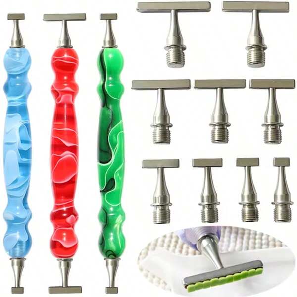 Wielofunkcyjne końcówki gwintowane ze stali nierdzewnej, zestaw narzędzi do malowania diamentowego, 1 długopis z żywicą + 4 końcówki gwintowane i pudełko do przechowywania + 6 klejów i pudełko do przechowywania