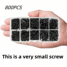 800pcs M2 Black - Screw Set, Locking Screws And Wood Screws - Durable Metal With Spiral Shank & Flat Head For Wood Repair & Appliance Assembly, Includes Convenient Storage Box