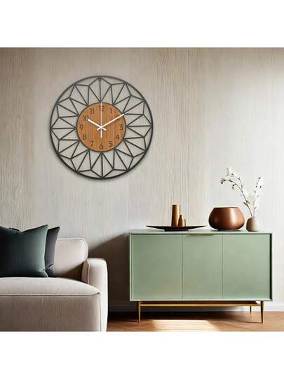 1pc Iron Painted Wand Clock, Geometric Klok Arabic Numerals Home Room view 3