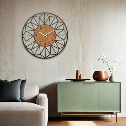 1pc Iron Painted Wall Clock, Geometric Design Wall Decor Clock With Arabic Numerals Home Decor Room Decor