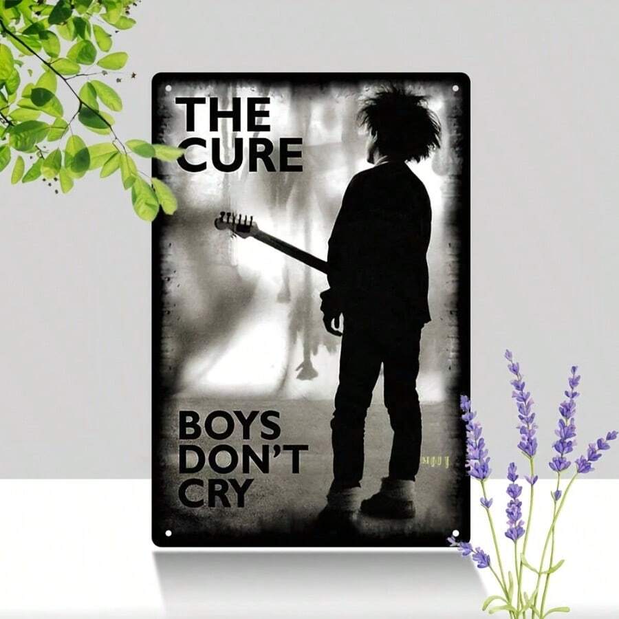 1pc "The Cure" Vintage Aluminum Sign - Waterproof & Dust-Proof Metal Poster With Artistic Black & White Design - Ideal For Home, Bar, Cafe Wall Decor - Unique Gift For Music Lovers, Music Room Decor, 2D, Perfect For Room Decor - Multicolor - View 1