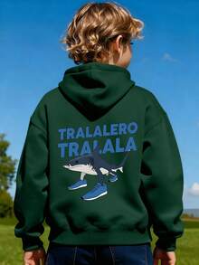 Tween Boy Casual Simple Shark Print Sweatshirt Pojkar Långärmad Sweatshirt Höst- och vinterstil Studentstil - Mörk Grön - Visa 9