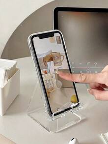 1pc Acrylic Transparent Portable Desk Phone Holder, Multi-Functional Fixed Stand With Dopamine Color - Multicolor - View 8
