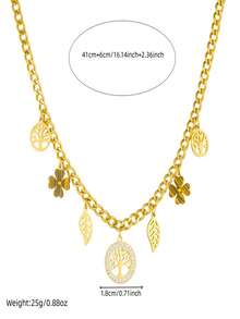 1 Gold-Plated Stainless Steel Diamond Inlaid Transparent Five Petal Flower Pendant, Square Three-Dimensional Star Shaped Accessory Chain, Stainless Steel Necklace Bracelet Set - Flowers - View 11