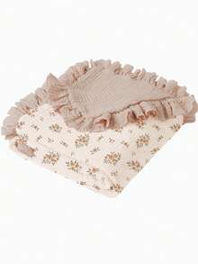 1 件柔软棉质花卉婴儿毯，甜美荷叶边婴儿棉毯