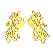 1 Pair Of Stainless Steel Earrings, Unicorn, Dinosaur And Small Animal Jewelry, Is An Ideal Birthday Gift For Ladies - Gold - View 5