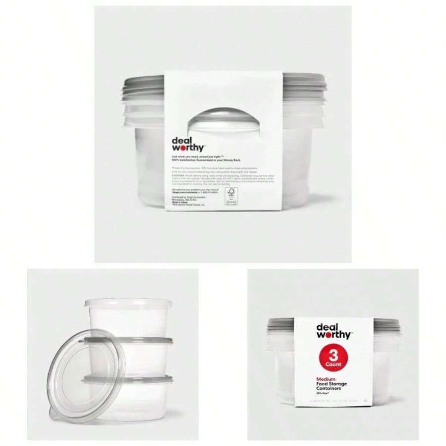 Medium Round Bowl Food Storage Containers - 48 Fl Oz/3ct -