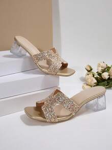 Teenage Girls' Low Heel Sandals, PU Leather Gretty Material, Suitable For Beach, Resort, Dance Party, Summer Fashion Slippers