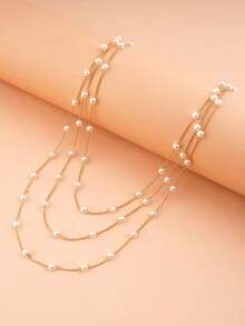 1pc Minimalist 3-Layer Faux Pearl Necklace, European & American INS Style (Random Quantity Of Faux Pearls) - 黃金 - 查看 2