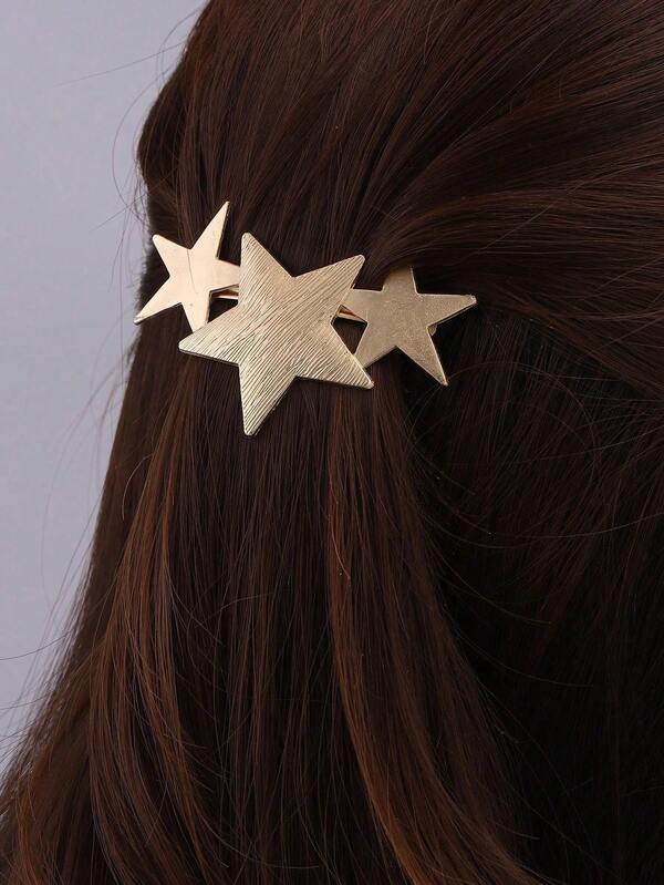 Metallisch strukturierte sternförmige Federklemme, eleganter Charm Zinklegierung Haaraccessoire, Haarklammern, Haarspange, Haarspangen