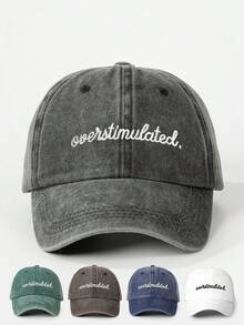 1 件刺绣“Overstimulated”水洗可调节棒球帽，休闲防晒帽，适合春季、秋季、旅行、海滩、男士、Y2K 风格 - 棒球帽 - 查看 10