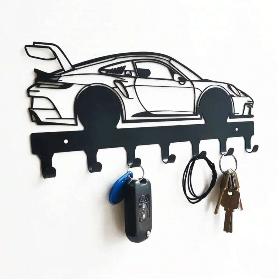 Soporte de llaves de coche de metal estilo industrial para montaje en pared con fácil instalación, ganchos de llaves automotrices negros con acabado de recubrimiento duradero - Negro - Ver 1