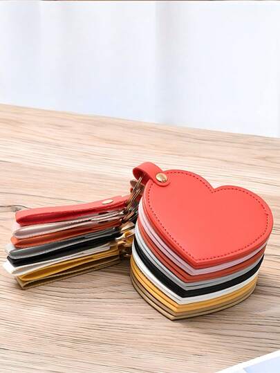 1 pièce Miroir compact, miroir de maquillage en PU rotatif en forme de cœur avec bord huileux, léger, ultra-fin, pratique, PU durable, convient à toutes les occasions et personnes, miroir compact mini stylé, miroir porte-clés portable pour retouches sur le pouce