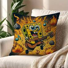 1 Stück SpongeBob Cartoon Quadrat Plüsch Kissenbezug, super weicher Kurzflor, verdeckter Reißverschluss, Sofa Schlafzimmer Auto Dekor Kissen, geeignet für Party/Feiertags Dekoration, einseitig Design ohne Füllung