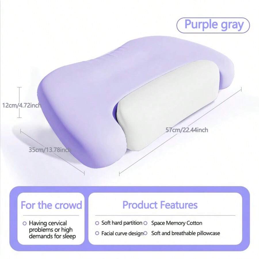 1 Pcs A Dual Use Memory Foam Pillow For Cervical Spine Protection, Sleep Assistance, Cervical Spine Pillow Repair, Traction, Memory Foam Deep Sleep Pillow, Cervical Spine Sleep Specific For Adults - Purple - View 1