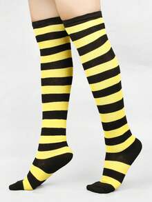 3 Pairs Striped Thigh High Socks, Cute & Casual, Suitable For Cosplay, Performance, Christmas, Halloween, Daily Wear