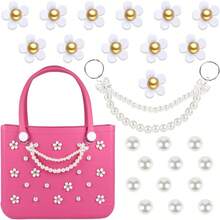 YYC Charms For Bogg BagDecorative Flowers Pearls And Chain Set For Rubber Tote Bag Must Have Accories For Women Girls  Beach Totes Bling Decoration - 風格A - 查看 2