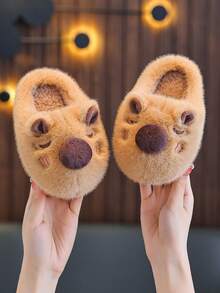 1 Pair Cartoon Capi Bala Children's Plush Slippers, Anti-Slip Indoor Fuzzy Slippers For Toddler Boys & Girls, Winter - Coffee Brown - View 5