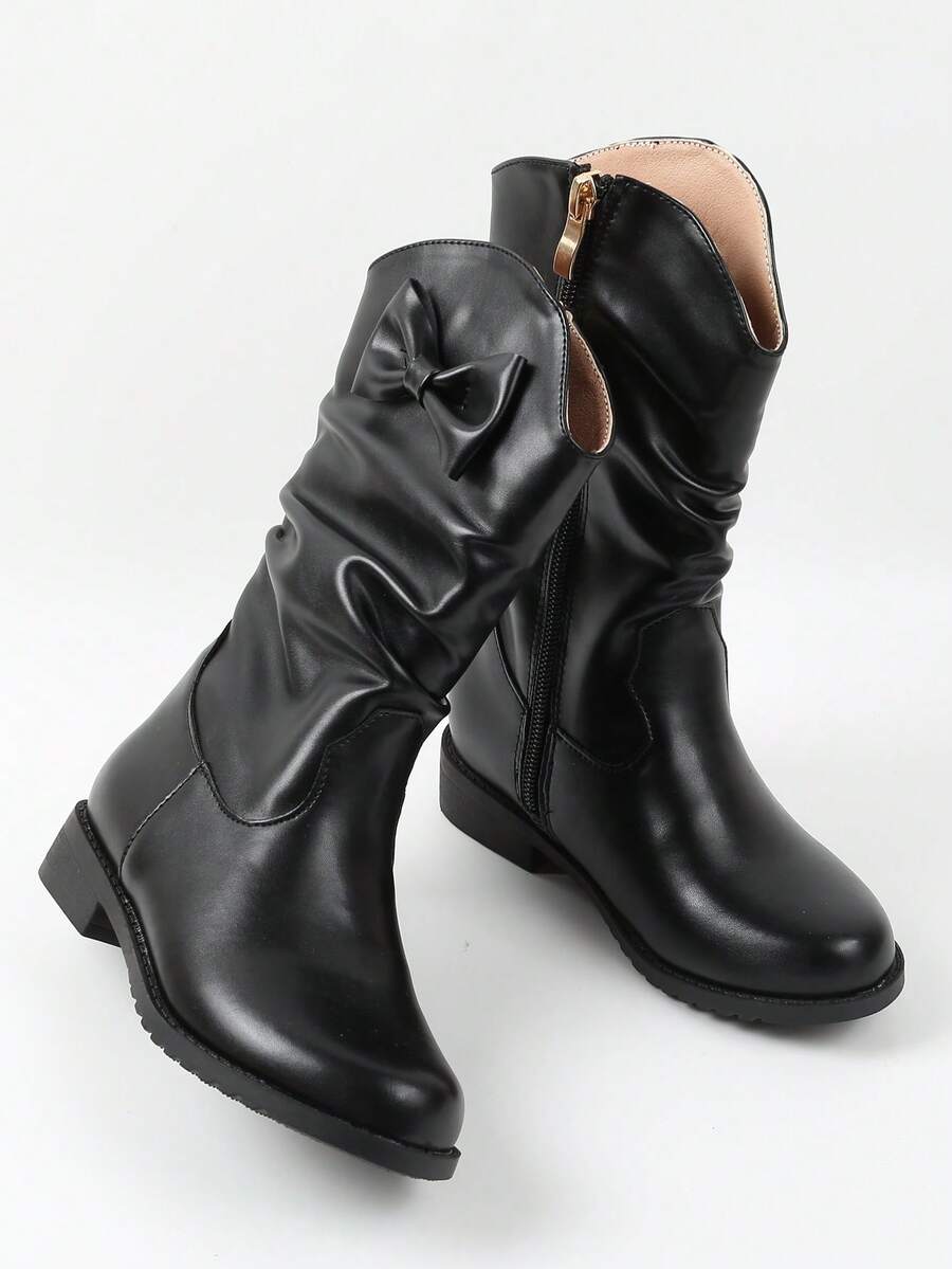 Girls Black Boots, Children's Boots, High Top Children's Winter Boots, Flat Boots For Little Girls - Black - View 1