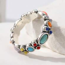 1pc Vintage, Elegant And Colorful Geometric Ring, Inlaid With Synthetic Turquoise, A Beautiful Accessory For Women's Holidays