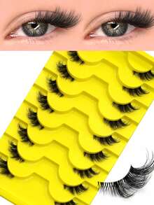 10 perechi de gene false tip ochi de pisică, gene false 3D moi, machiaj natural, gene transparente, gene false tip ochi de pisică