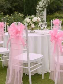 5pcs Pink Wedding Chair Back Decoration Bands, Elegant Organza Bows, Birthday, Wedding, Bridal Shower, Baby Shower, Family Gathering, Holiday Aisle Chair Back Decoration, 2026 Wedding Party Decoration Supplies, Anniversary Indoor/Outdoor Decoration, Reception Decoration, Home Decoration, Wedding Supplies, Wedding Decoration, Baby Shower, Birthday, Wedding Party Gauze Chair Back Decoration Bands, Chair Back Bows, Wedding Party Favors - Pink - View 8
