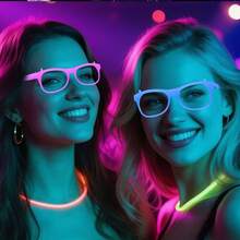 VINCAN 5 pièces Lunettes de fête fluorescentes et colorées - Lunettes lumineuses changeant de couleur, convient pour les bars, les KTV, les fêtes et les photomatons - Matériau plastique, sans alimentation requise - Sans plumes, accessoires amusants, décoration de fête fluo - Multicolore - Voir 12