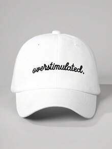 1 件刺绣“Overstimulated”水洗可调节棒球帽，休闲防晒帽，适合春季、秋季、旅行、海滩、男士、Y2K 风格 - 棒球帽 - 查看 3