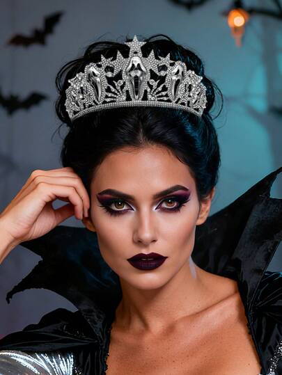 1pc Gothic Style Alloy Crown, Suitable For Party, Ball, Bridal Headpiece, Halloween Costume Accessory