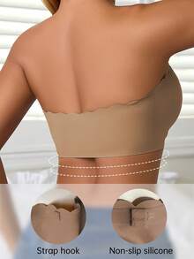 Comfort Push-Up Bandeau Bra For Women, Front Closure Wireless Tube Top, Wavy Edge No Show Adjustable Bralette, Breathable Everyday Wear,Front Clasp Design, Mocha Brown, One-Shoulder Fan-Shaped, Wide Upgraded Non-Slip Band - Khaki - View 6