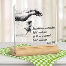 Gifts For Women With Inspirational Message "The Lord's Hand Is Not So Short", Desk Accessories, 2D Flat Printing, For Office Decor, Friendship Gifts For Women, Gifts For Christians, Acrylic Sign With Wooden Stand For Office Desk Table Shelf