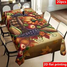 1 pieza Mantel rectangular con estampado de canasta de frutas de calabaza y hojas de arce, impermeable y con aislamiento térmico de poliéster, apto para uso interior y exterior, decoración de Acción de Gracias