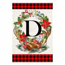 1pc, Christmas Family Monogram Last Name Monogram Letter Garden Flag 12x18 Inch Double Sided, Christmas Decorations For Winter Holiday Farmhouse Rustic Pasture Porch Decoration(ONLY FLAG)