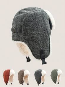 1pc Winter Ski Hat, Fleece Lined Windproof Earflap Cap, Warm Cycling Beanie For Men, Northeastern Cold-Proof Hat